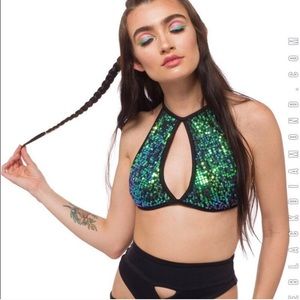 🐉🐲🦄 Green dragon sequin keyhole halter